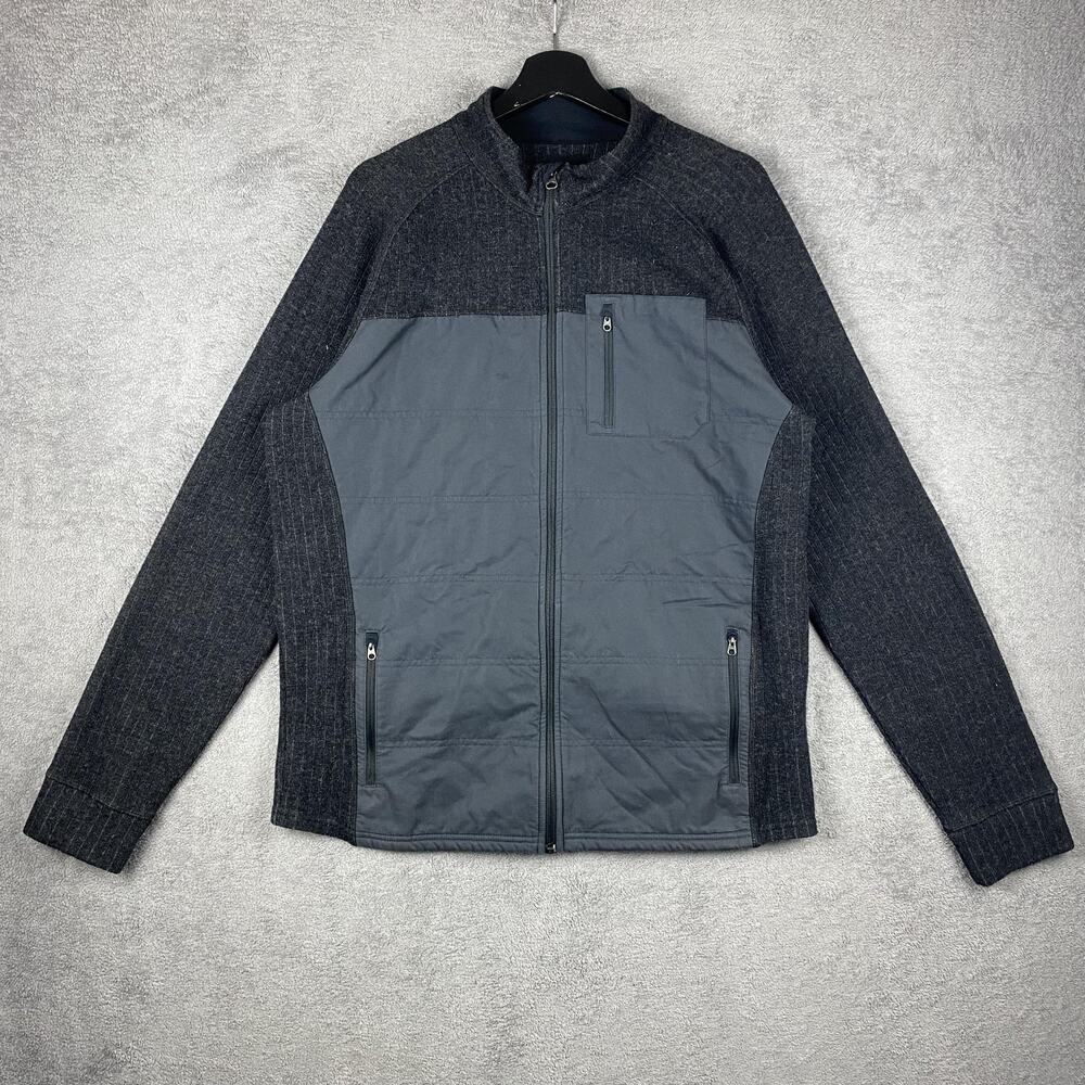 prAna Jacket Mens XL Gray Quilted Panel Wool Blend Full Zip Pockets Hiking